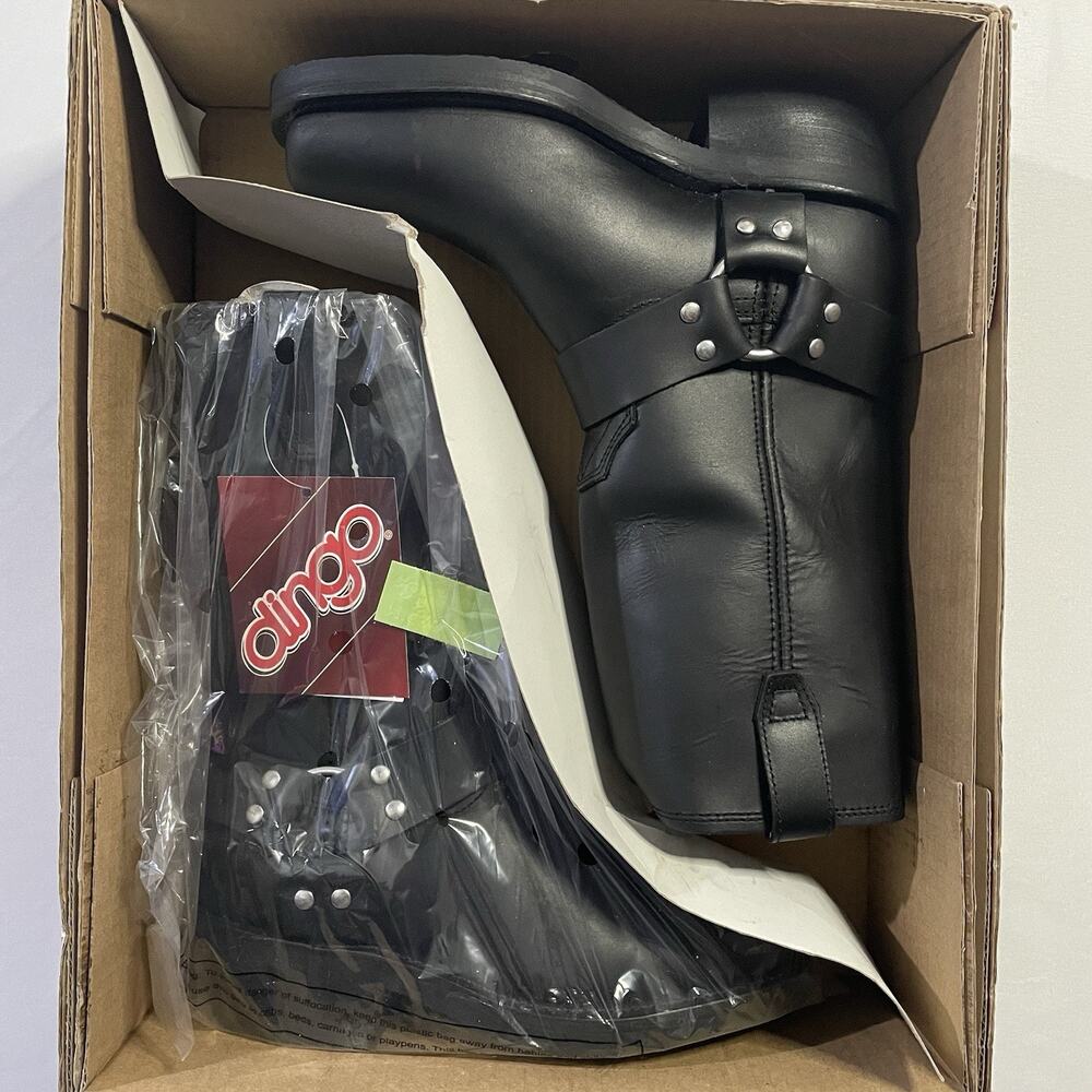 Dingo Molly Black Leather Harness Boots Womens 7.5 M Mid Calf Square Toe NEW
